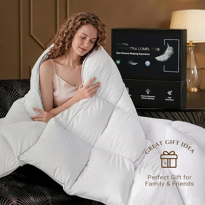 downluxe Feather Down Fiber Comforters Twin Size Fluffy All Season Duvet Insert Soft Breathable Bedding Comforter with Box Stitch Design & 8 Duvet Loops