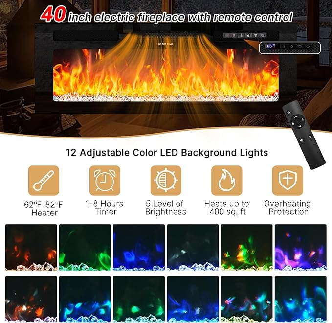 chartustriable Fireplace TV Stand for 95" TV, 83" LED Entertainment Center with 40" Fireplace & Power Outlets, High Gloss TV Stand, Gaming TV Media Console for Living Room, 83 Inch, Black - Image 3