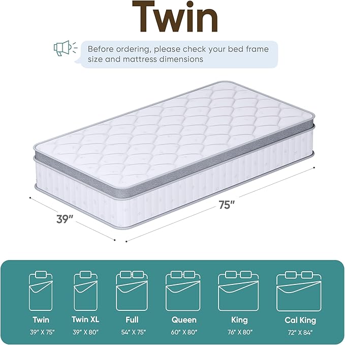 ETONEX 12 Inch Twin Mattress Cooling Gel Memory Foam and Pocket Spring Hybrid Mattress in a Box Medium Firm CertiPUR-US Certified Foam (Twin, 12in)