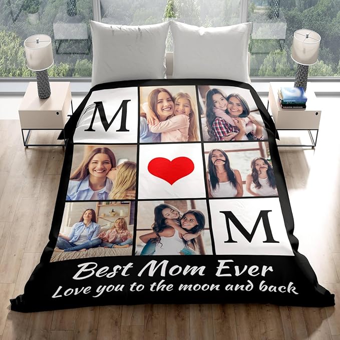 Printwoo Custom Photo Blanket Personalized Picture Blankets Birthday Gifts for Mom from Daughter Son Customized Gifts for Mom Grandma Wife
