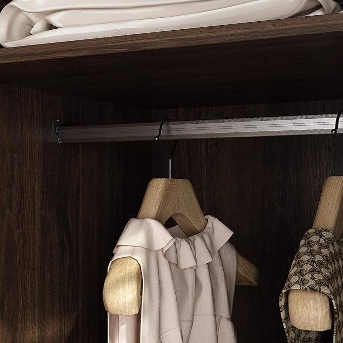 Hitow Wardrobe Armoire Closet with 2 Doors, Wardrobe Cabinet with 2 Drawers & Hanging Rod, Bedroom Armoire Clothes Organizer with Gold Handles, Type B Brown (31.5" W x 19.1" D x 65.1" H)