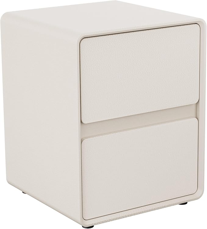 15.8" W Faux Leather Narrow Nightstand, Fully-Assembled Bedside Table with 2 Drawers, Wood Night Stand Small Accent End Table & Side Table for Bedroom, White - Image 9