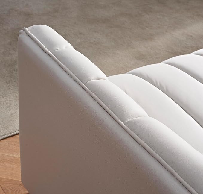 Direct Glam Fabric Upholstered Solid Wood Frame 82.7" Art Deco Sofa for Living Room, Office, Sophisticated 3 Seater Couch, Ivory