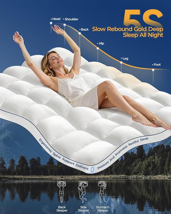 Queen Mattress Topper,Extra Thick Mattress Pad Cover for Deep Sleep,3D+7D Snow Down Alternative Fill Overfilled Plush Pillow Top Mattress with 8-23 Inch Deep Pocket-White