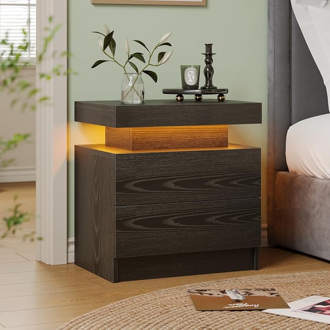 Cubehom Nightstands Set of 2, Bedside Tables with LED Lights, Night Stands with 2 Wood Drawers, End Tables Set of 2 for Living Room/Bedroom - Image 5