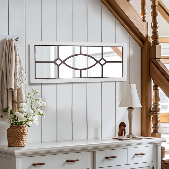 Farmhouse Mirror for Wall Decor: 43.3" x 17.7" Large Rustic Windowpane Mirrors with Wooden Frame- Decorative Entryway Mirror for Living Room/Bedroom/Hallway/Fireplace - Image 6