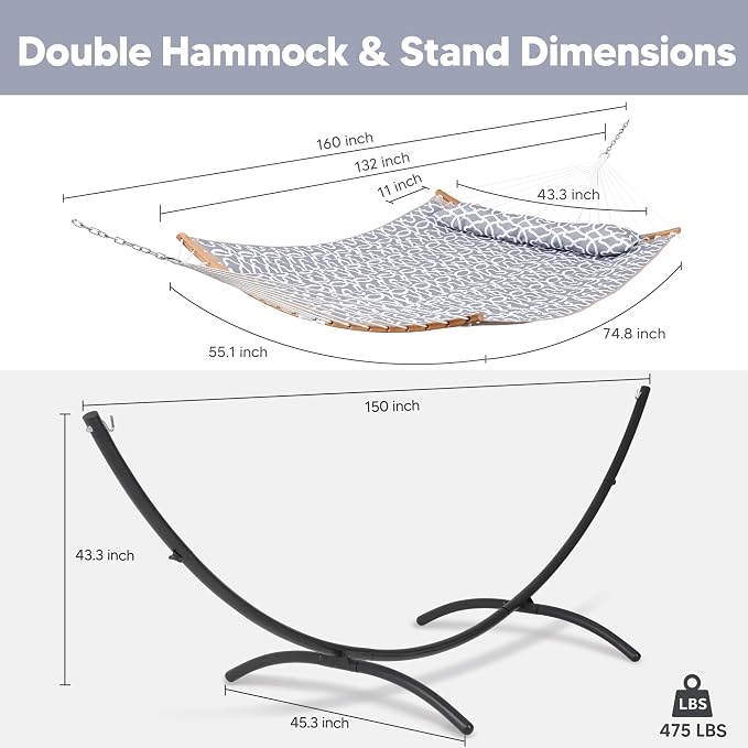 SUNCREAT Portable Outdoor Hammock with Stand, Double Hammock with Stand for Outside, Patent Pending, Gray - Image 3