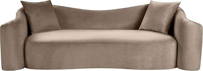 Meridian Furniture 44052Taupe-S Destin Collection Modern | Contemporary Sofa with Ultra Luxe Taupe 460 GSM Velvet, Rich Curves, 91" W x 34.5" D x 31" H, Taupe