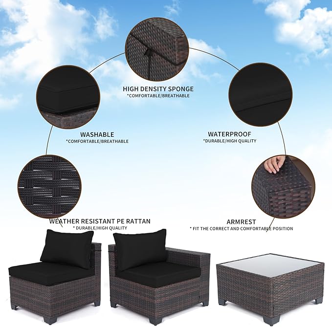 CHABATREE 9 Pieces Outdoor Patio Furniture Sets,Rattan Conversation Sectional Set,Manual Weaving Wicker Patio Sofa with Tea Table