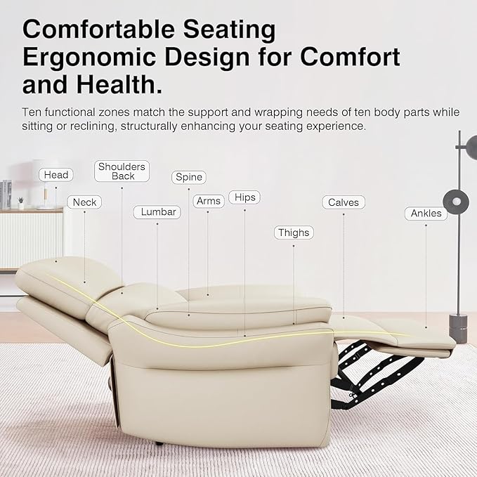 AIRSKY Genuine Leather Recliner Chair, Top Grain Leather, Italian Water-Washing Process, Lazy boy Recliner Chair, for Living Room, Theater Seating, Bedroom, Beige,R1