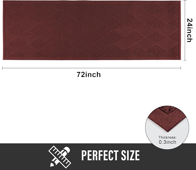 HIYARD Durable Front Door Mat, Absorbent Muddy Dirt Resist Welcome Door Mats Outdoor Indoor, Stain and Fade Resistant, Non-Slip Rubber Backing Low Profile Doormat for Entryway, 72×24, Red - Image 2