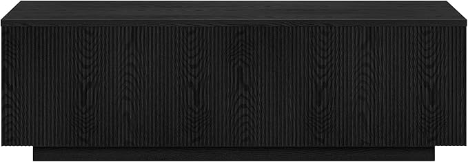 Henn&Hart 48" Fluted Rectangular Low-Profile Coffee Table with Ribbed Sides for Living Room, Family Room, or Office, Natural Black