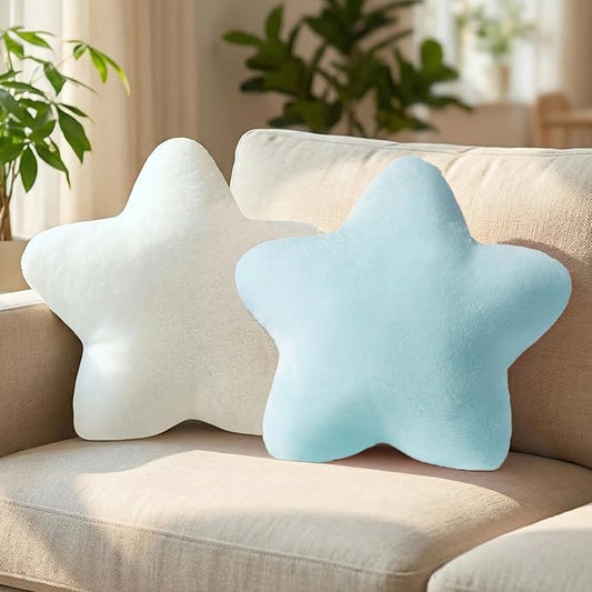 2PCS Star Pillow Set, 15.35’’ Cute Blue White Decorative Star Shaped Throw Pillows for Bed Couch, Aesthetic Soft Faux Plush Pillow Cushion for Room Bedroom Decor Sofa Chair (Blue&White)