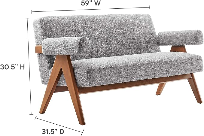 Modway EEI-6504-LGR Lyra Boucle Fabric Loveseat, Light Gray