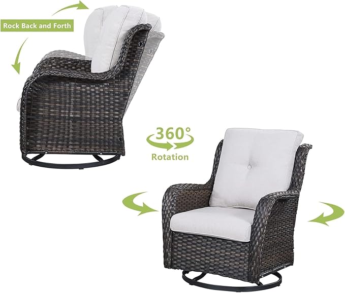 HUMMUH 5 Pieces Outdoor Furniture Set Patio Furniture Wicker Outdoor Sectional Sofa with Swivel Rocker Chairs,Outdoor Ottomans for Patio