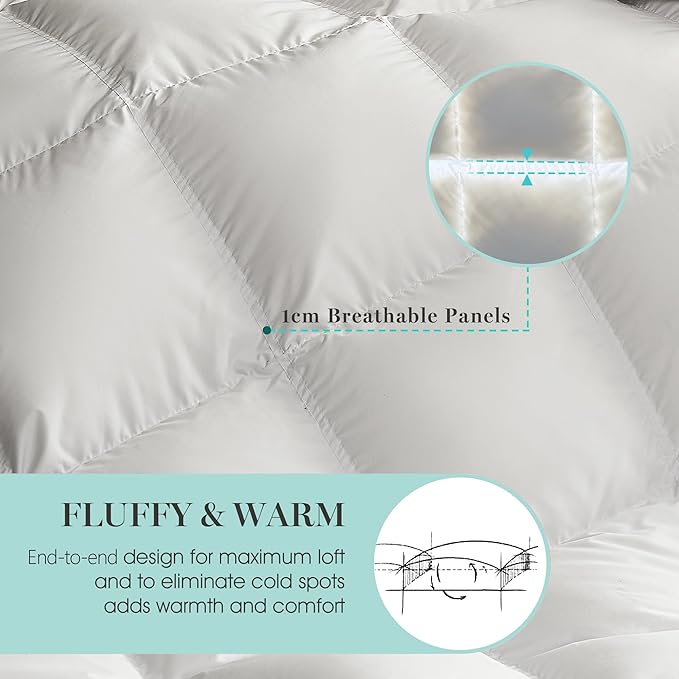 Martha Stewart Goose Down Fiber Comforter Twin Size All Seasons Duvet Insert - Ultra-Soft 1cm Breathable Panel Hotel Luxury Hypoallergenic Comforter, 31oz Fluffy Medium Warmth, 68x90