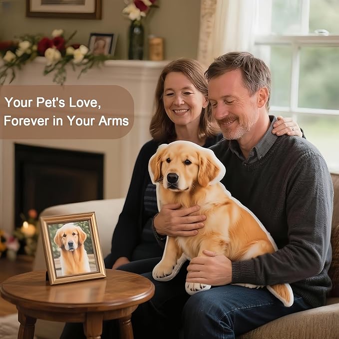 Custom Pet Pillow with Picture, Personalized Photo Dog Cat Face Shaped Pillow, Customized Stuffed Animal Pictures Pillows Memorial Loss Sympathy Gifts - 14"