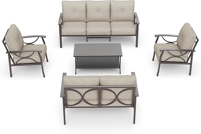 RoyalCraft Outdoor Patio Furniture Set, 5 Piece Patio Conversation Set with Coffee Table, Metal Furniture Set for Porch Backyard Garden, Coffee