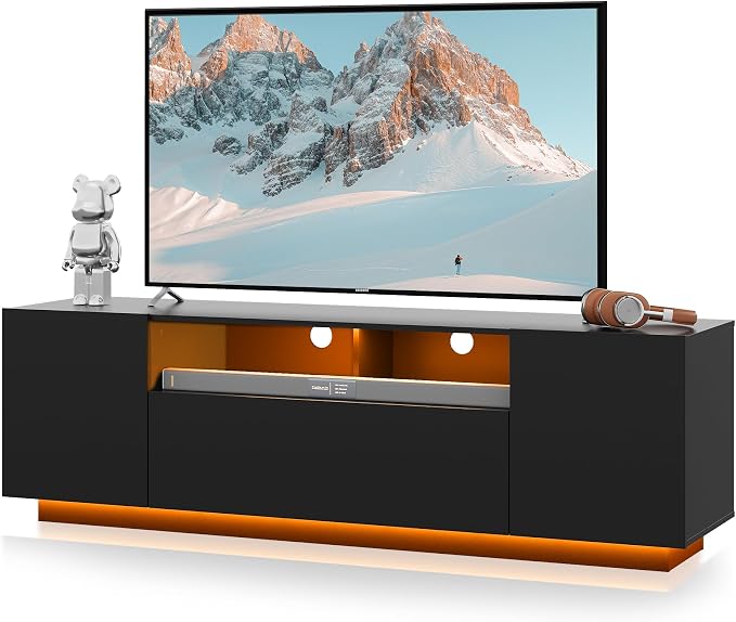 WLIVE Modern TV Stand for 65 Inch TV, Entertainment Center with LED Lights & Large Storage Cabinets, Sturdy Media Console for Living Room, Bedroom, Gaming(Black) - Image 8