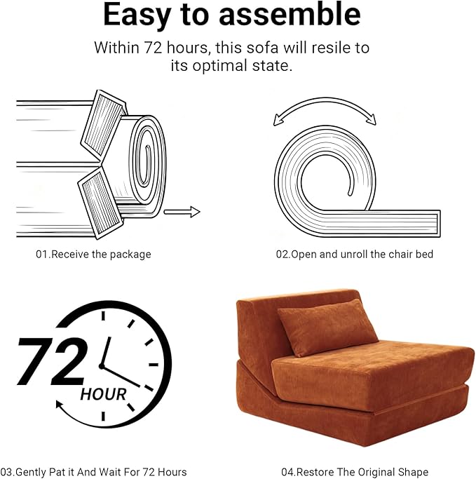 Folding Sofa Bed Chair, Convertible Sleeper Chair Bed Sleeper for Adults, 3 in 1 Floor Sofa Lounge with Back Support Pillow & Removable Cover for Living Room Apartment Office (Brown) | Washable Cover, With pillow, Foldable Bed Chair