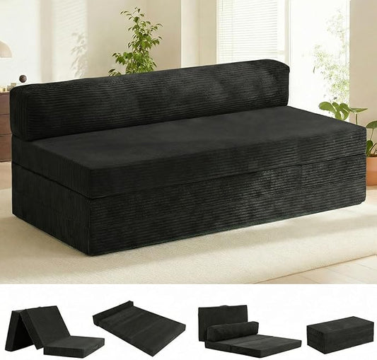 5-in-1 Convertible Sofa Bed, Boneless Loveseat Sleeper with Removable Cushions & Washable Cover, Futon Sofa Bed with Handle, Pull Out Couch for Small Spaces, King Size, Black