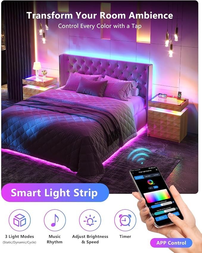 Dystler Night Stand with Charging Station and RGB Lights, LED Nightstand with Tempered Glass and Sliding Top, 3 Drawers Bedside Table with Hidden Storage, Lockable End Side Table for Bedroom, Wood - Image 3