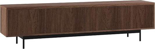 Henn&Hart Fluted TV Stand for TVs up to 85" with 2 Open-Concept Ribbed Storage Cabinets for Living Room, Family Room, or Office, Medium Walnut by HennHart