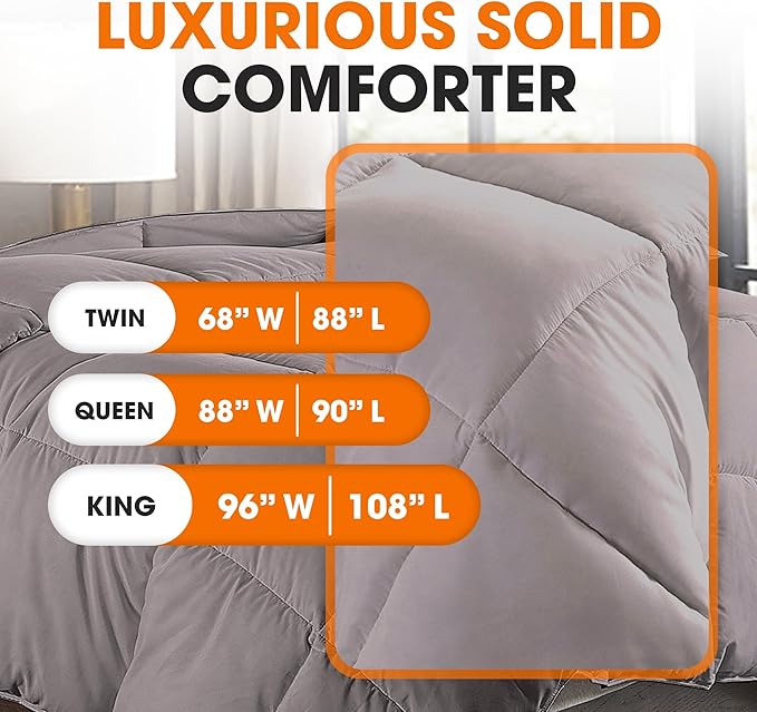 Cheer Collection Down Alternative Comforter - Soft, Fluffy, and Warm King Size Comforter, Hypoallergenic Duvet Insert, Lightweight Bedding Comforter for All-Season Use, Gray