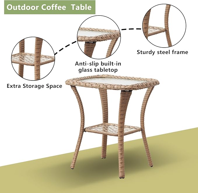 Rilyson Patio Chairs Rocking Swivel Chiar - 3 Piece Outdoor Wicker Patio Bistro Set Rattan Rocker Glider Chairs with High Back and Deep Seating for Outside Porch Deck Garden(Yellow/Red)