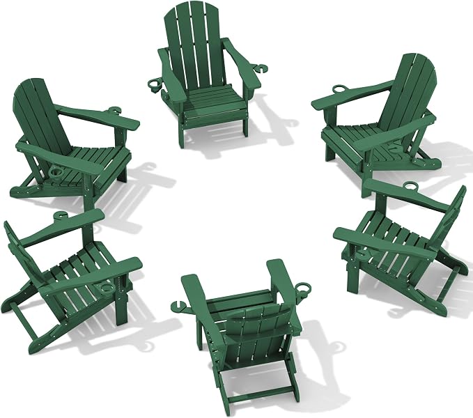 SERWALL Adirondack Chair with Cup Holders - Composite Adirondack Chairs Set of 6 HDPE Outdoor Chairs All Weather Use- Green by SERWALL