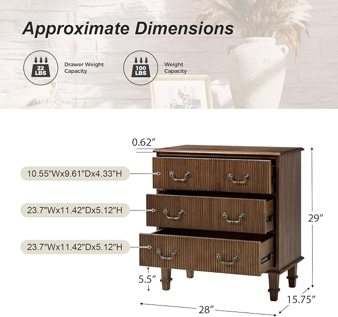 HULALA HOME French Country End Table, 30 inches Paulownia Wood End Table with Charging Station (Walnut) - Image 2