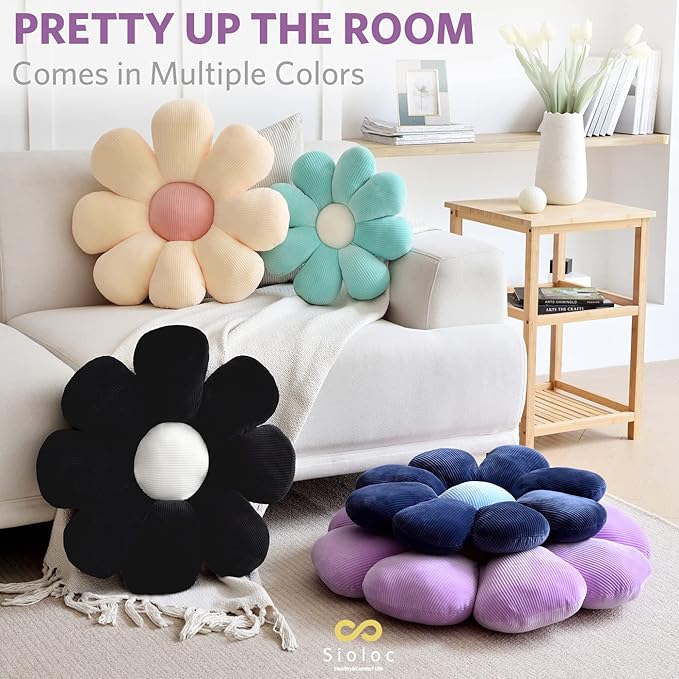 Sioloc Flower Pillow - Shaped Throw Pillow Butt Cushion, Seating Cushion, Cute Room Decor & Plush Pillow for Bedroom Sofa Chair (Lavender, 29.5'')