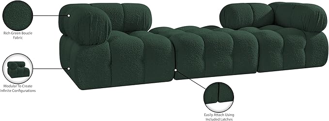 Meridian Furniture 611Green-S102D Ames Collection Modern | Contemporary Modular Sectional with Rich Green Boucle Fabric, Modular to Create Infinite Configurations, 102" W x 34" D x 28" H, Green