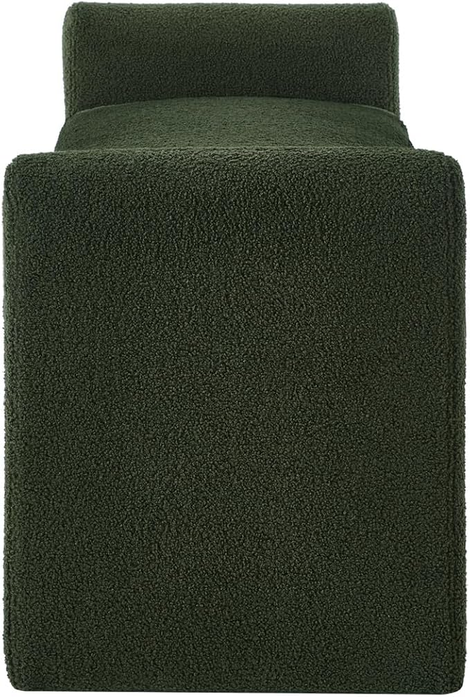 24KF Modern Upholstered Bed Bench Covered with Soft Boucle Teddy Fabric, Lovely Entryway Bench Ottoman with Armrest,5062-Dark Green - Image 7