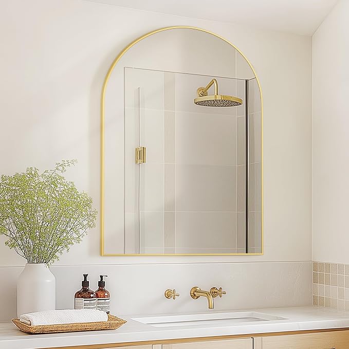 Arched Bathroom Mirror for Wall, 36" x 24" Gold Metal Frame Vanity Mirror, HD Glass Over Sink for Bathroom, Entryway, Bedroom - Image 4