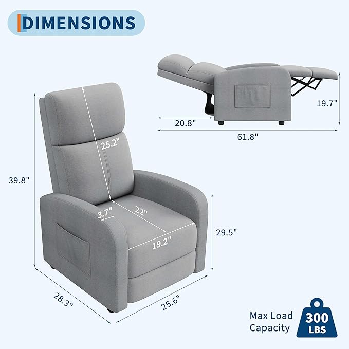 Garvee Recliner Chair for Adults Set of 2 PU Leather Lazy Recliner Ergonomic Adjustable Single Sofa Enhanced with Side Pocket, Tall Back, Wide Arms & Padded Seat, Home Theater Seating for Living Room