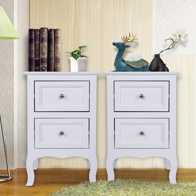 Karl home White Nightstand Set of 2. Farmhouse End Side Table Set of 2 Bedside Nightstands Chest with Drawers Small Night Stand with 2 Drawer and Solid Wood Legs for Bedroom - Image 8