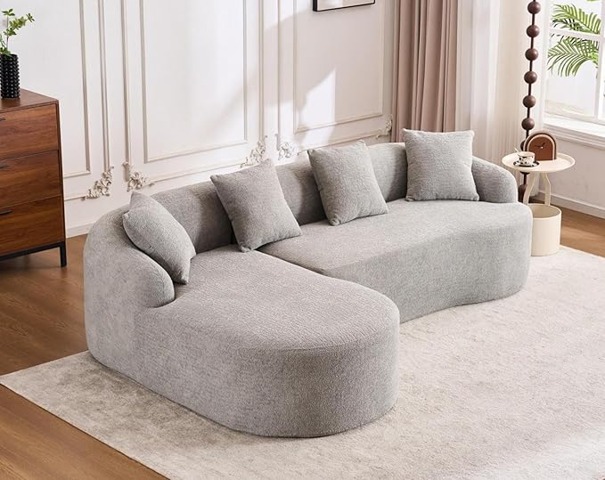 KEIKI L-Shaped Chenille Modular Sectional Couches with Chaise Lounge & 4 Pillows, 3 Seater Oversized Upholstered Luxury Plush Cloud Sofa for Living Room Apartment, Full Sponge Compression