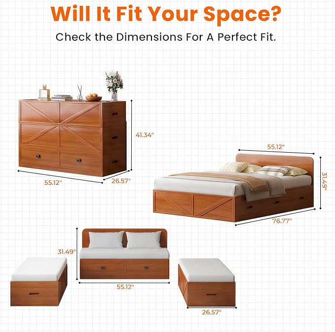 CECER Full Size Murphy Bed with Mattress Include，Murphy Bed Full with Storage Drawers，Multi-Functional Desgin that Converts to Sofa Set for Small Spaces/Guest Room/Bedroom（Maroon）