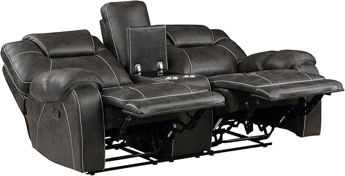 Lexicon 2 Piece Living Room Furniture Sets, Polished Microfiber Manual Reclining Sofa Set with Pillow Top Arm, Padded Headrest, Wall Hugger Manual Double Reclining Sofa & Loveseat, 2 Pieces, Chocolate