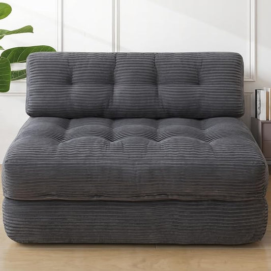 Folding Sofa Bed, Convertible Sleeper Chair with Pillow & Handle, Foldable Mattress Futon Chair Bed Lounge with Back Support, Comfy Floor Sofa for Living Room Bedroom, Grey, Full