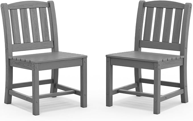 SERWALL Outdoor Dining Chairs Set of 2, All-Weather HDPE Patio Armless Chairs Suitable Outdoor Dining Table, Grey by SERWALL