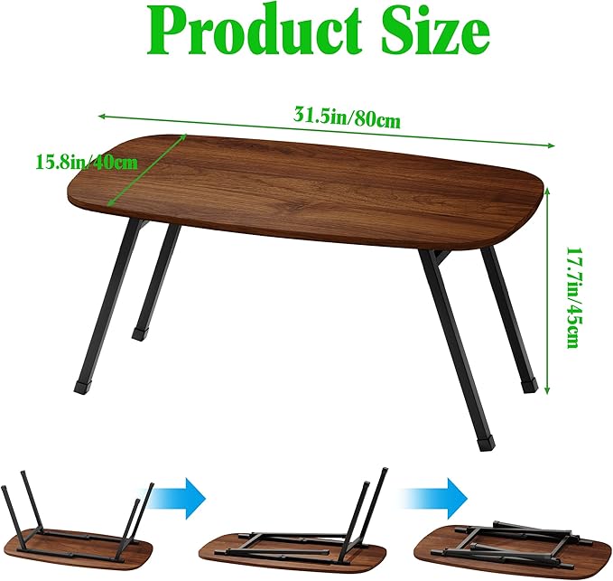 Folding Coffee Table,Modern Foldable Coffee Tables for Small Spaces,Rectangular Mid Century Low Floor Table,Tea Table,Sofa Side Table for Living Room, Home, Office,Easy Assembly,Brown