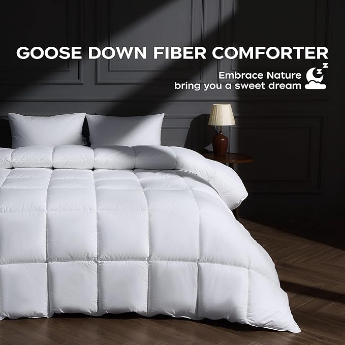 puredown® Goose Feather Down Fiber Comforter Oversized King Size, Lightweight 100% Cotton Duvet Insert Medium Warmth, Cloud Soft Hotel Luxury Collection Bedding Comforters White 116“x98