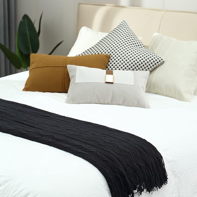 CREVENT Knitted Decorative Throw Blanket for Couch Sofa Chair Bed???Soft Warm Cozy Light Weight for Spring Summer (50''X60'' Black)