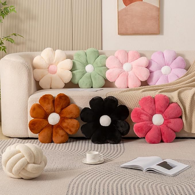 FIONOUT Soft Sage Green Flower Throw Pillow 25.5" - Aesthetic Daisy Shaped Floor Cushion, Plush Decorative Pillow for Bed, Couch, Sofa, Girls Room, Bedroom & Home Decor
