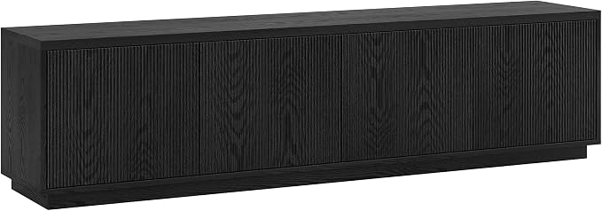 Henn&Hart Fluted TV Stand for TVs up to 85" with 2 Concealed Ribbed Storage Cabinets and Adjustable Shelves for Living Room, Family Room, or Office, Natural Black by HennHart