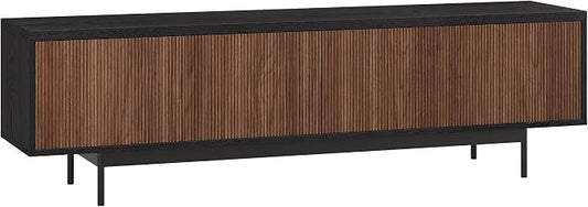 Henn&Hart Fluted TV Stand for TVs up to 75" with 2 Open-Concept Ribbed Storage Cabinets for Living Room, Family Room, or Office, Natural/Medium Walnut by HennHart