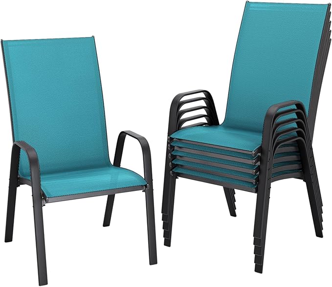 JEAREY Patio Dining Chairs Set of 6, Outdoor Stackable Dining Furniture Set, All Weather Dining Set for Lawn, Garden, Backyard, Poolside, Peacock Blue by JEAREYOutdoorsCollection