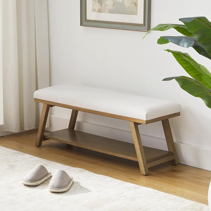 Zihanhome 45" Entryway Bench Upholstered Storage Bench for Bedroom Shoe Rack Bench for Living Room, Hallway, Mudroom, Balcony, Sturdy Indoor Bench Seat Holds Up to 300 lbs (Beige) - Image 3